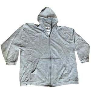 Vintage Nike hooded zip up sweatshirt - White Swoosh - shows wear - SZ XL USA